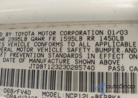 2003 Toyota Echo from USA, damaged, VIN JTDBT123230285740